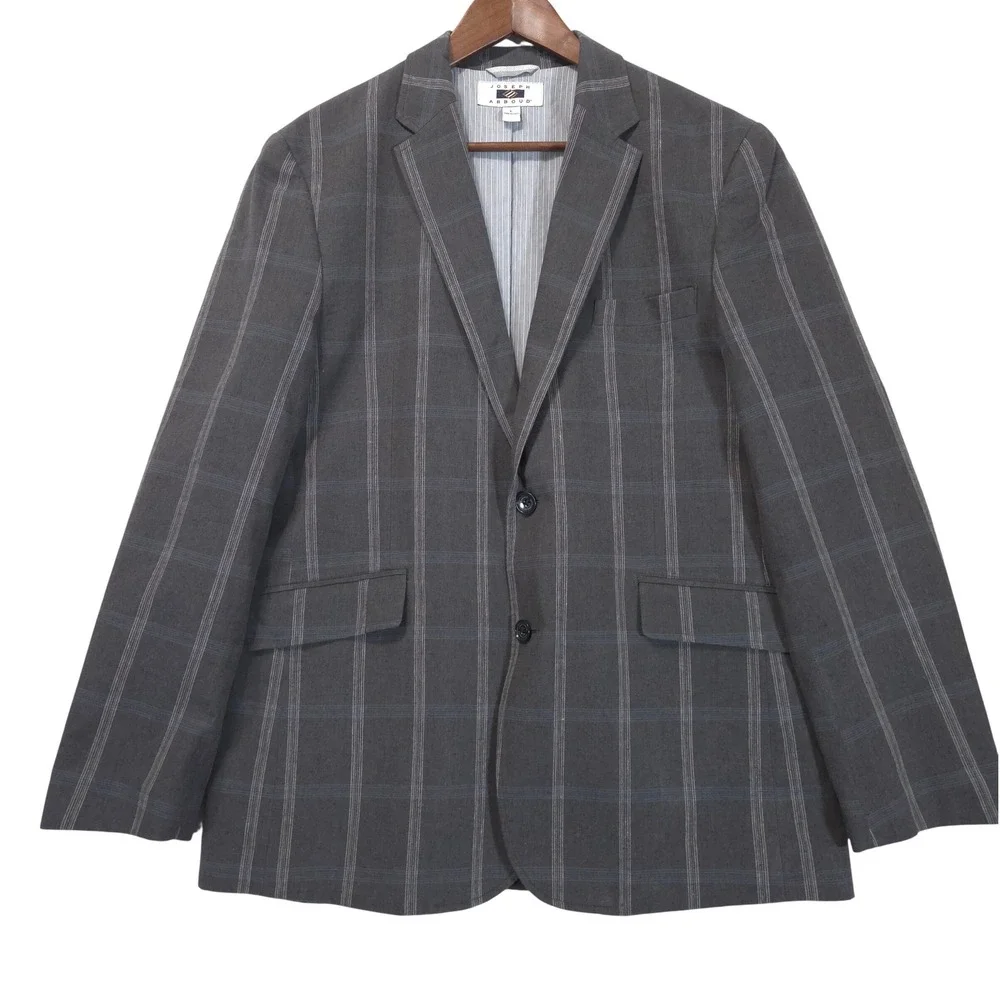 Joseph Abboud Linen Cotton Plaid Sport Coat Blazer Mens Sz L Gray Preppy Summer